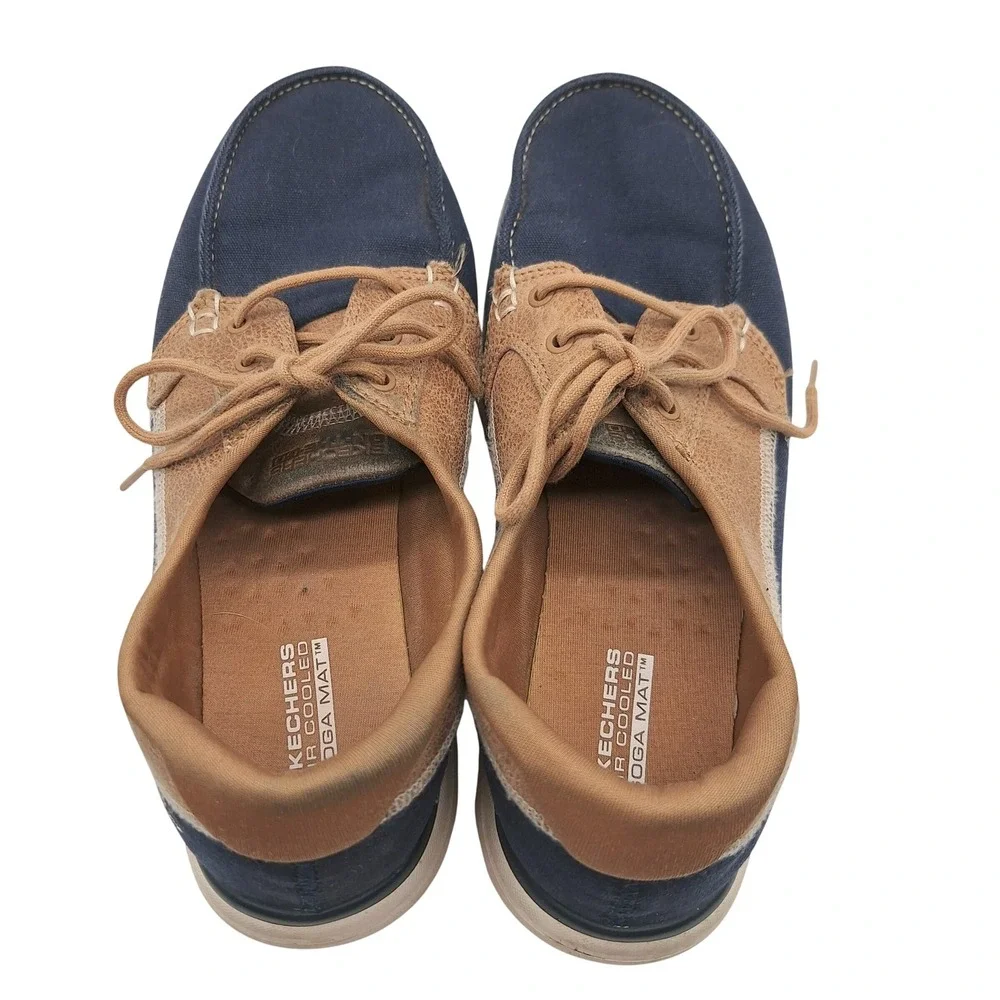 Skechers GoStep Lite Navy Tan Boat Shoes Loafers 136451 Womens 7.5